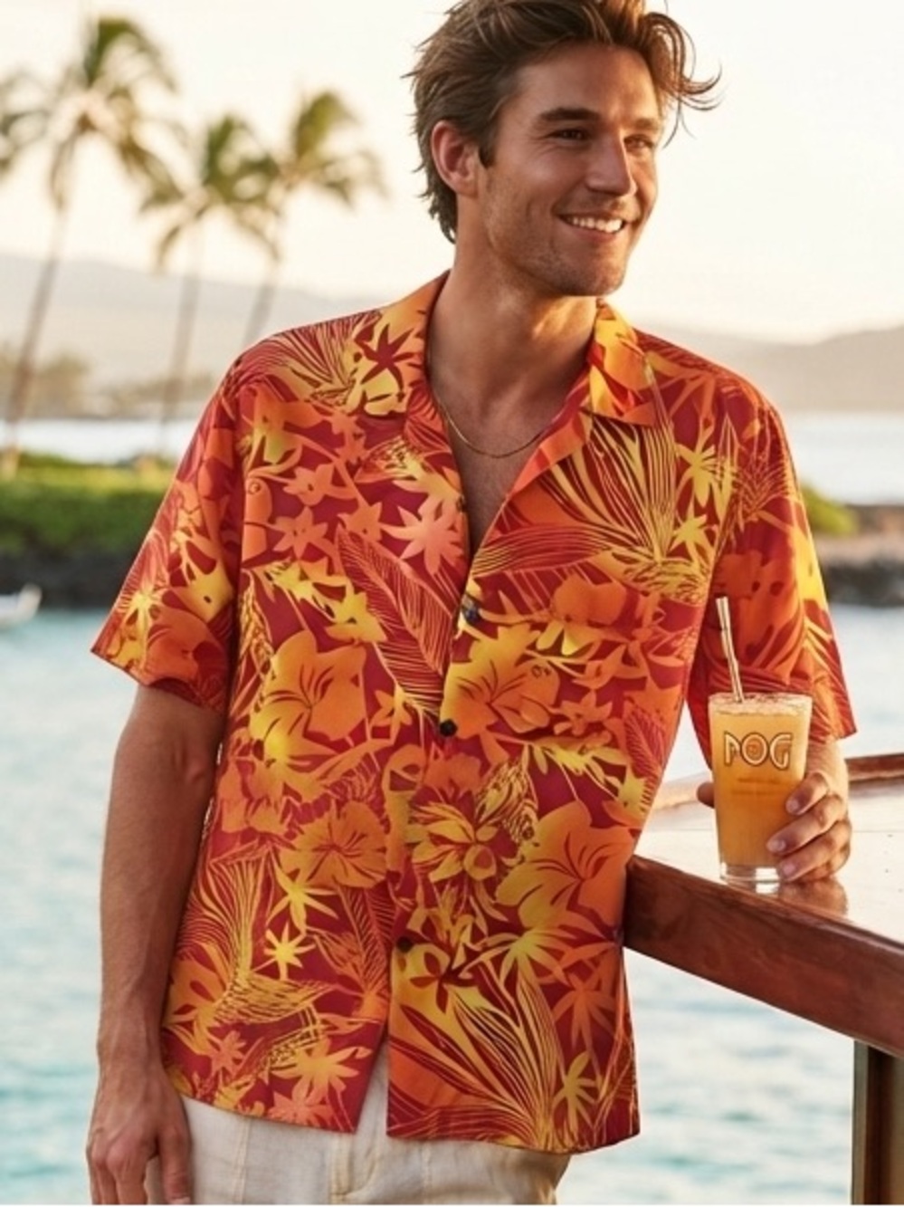 Vintage Hilo Hattie Red Orange Yellow Tropical Floral Hawaiian Aloha Shirt XL